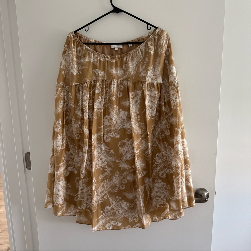 Vince 100% Silk Habotai Gathered Printed Midi Skirt Color Neutrals Size L
